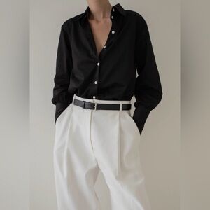 Laude the Label Classic Black Button Down Shirt Stretch Cotton Quiet Luxury, S